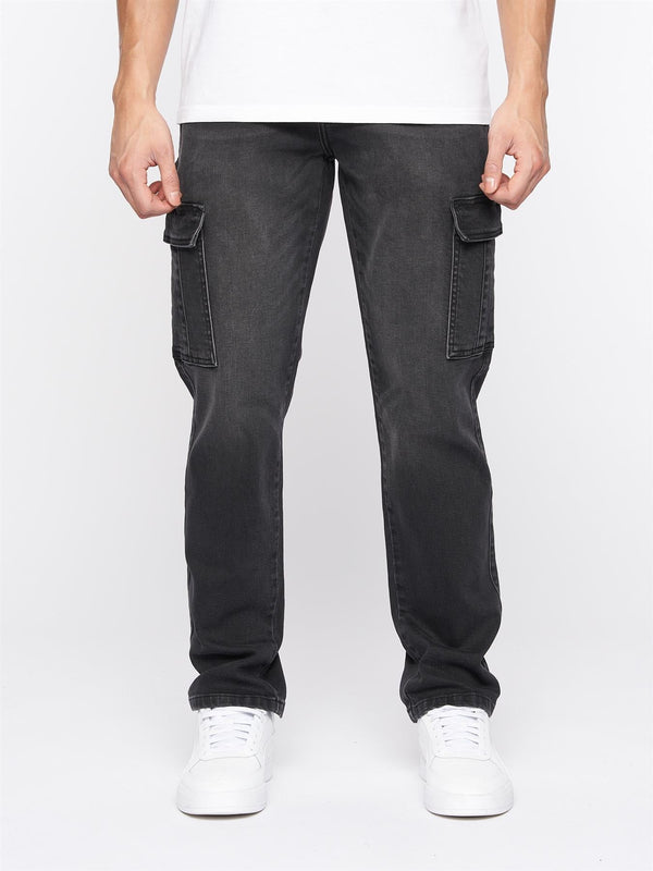 crosshatch Kremtap Cargo Jeans Black Wash