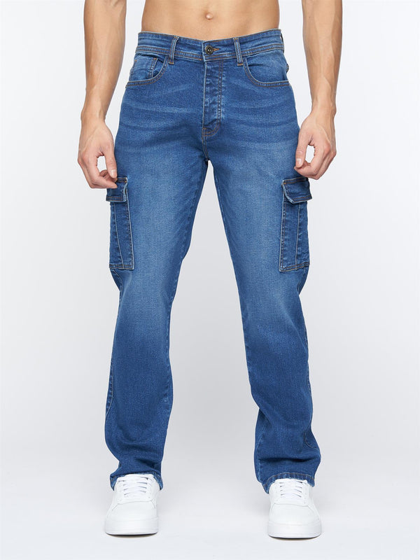 Crosshatch Kremtap Cargo Jeans Stone Wash