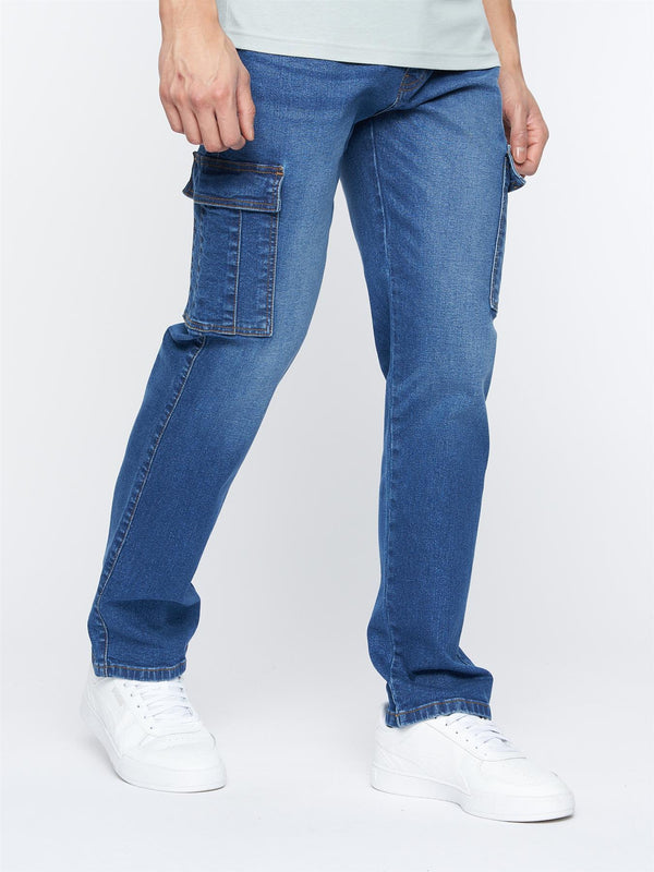 Crosshatch Kremtap Cargo Jeans Stone Wash