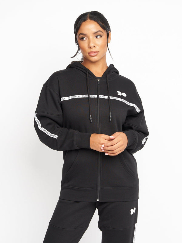 crosshatch Ladies Feathertop Zip Thru Hoodie Black