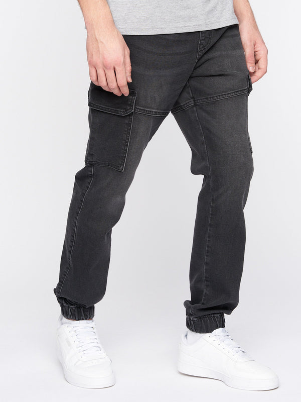 Crosshatch Malimore Cargo Cuff Jeans Black Wash