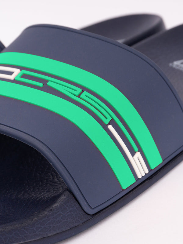 Crosshatch Mentella Sliders Navy/Green