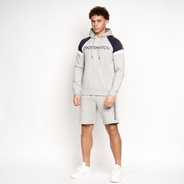 crosshatch Reginald Hoodie & Shorts Set Grey Marl