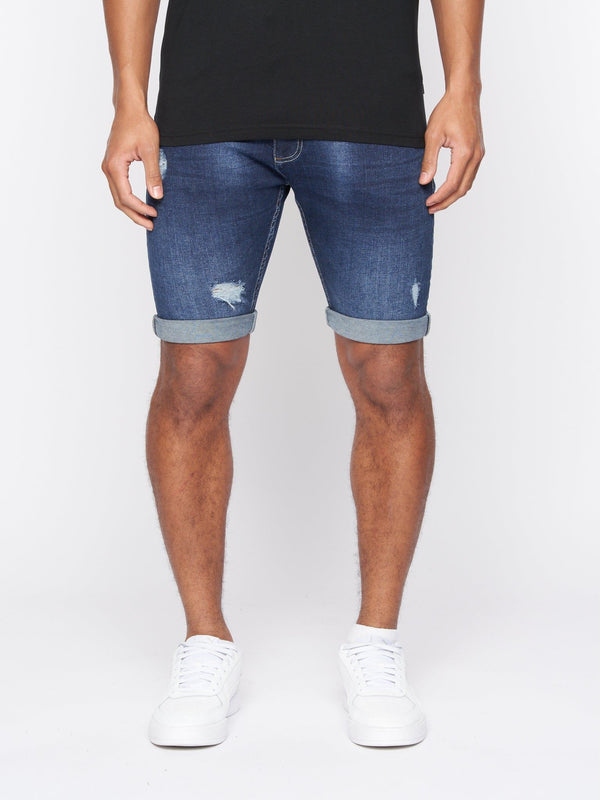 Crosshatch Riptrey Abraised Denim Shorts Dark Wash