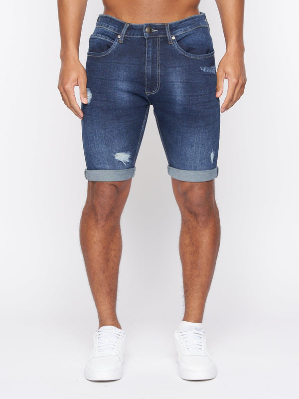 Crosshatch Riptrey Abraised Denim Shorts Dark Wash