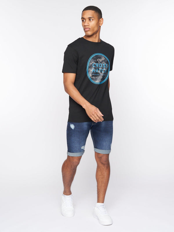 Crosshatch Riptrey Abraised Denim Shorts Dark Wash
