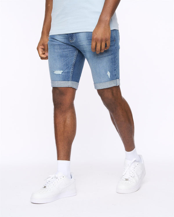 Crosshatch Riptrey Abraised Denim Shorts Mid Wash