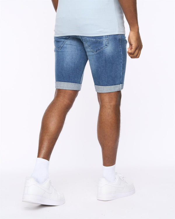 Crosshatch Riptrey Abraised Denim Shorts Mid Wash