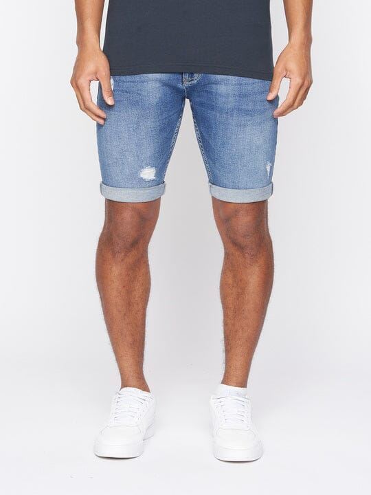 crosshatch Riptrey Abraised Denim Shorts Mid Wash