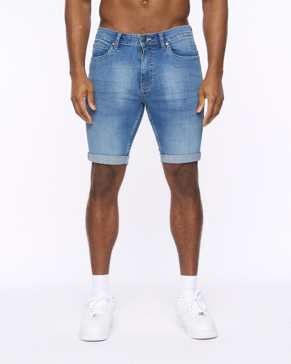 Crosshatch Tonwin Embossed Denim Shorts Mid Wash