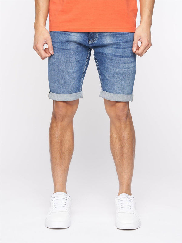 crosshatch Tonwin Embossed Denim Shorts Mid Wash