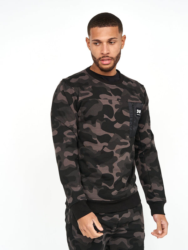 Crosshatch Velmax Crew Sweat Dark Camo