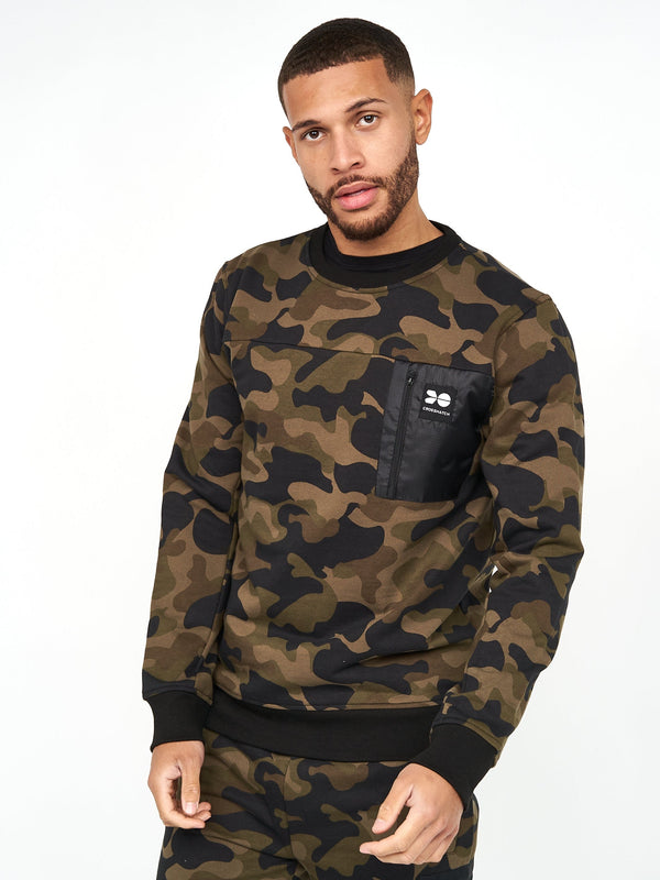 Crosshatch Velmax Crew Sweat Forest Camo