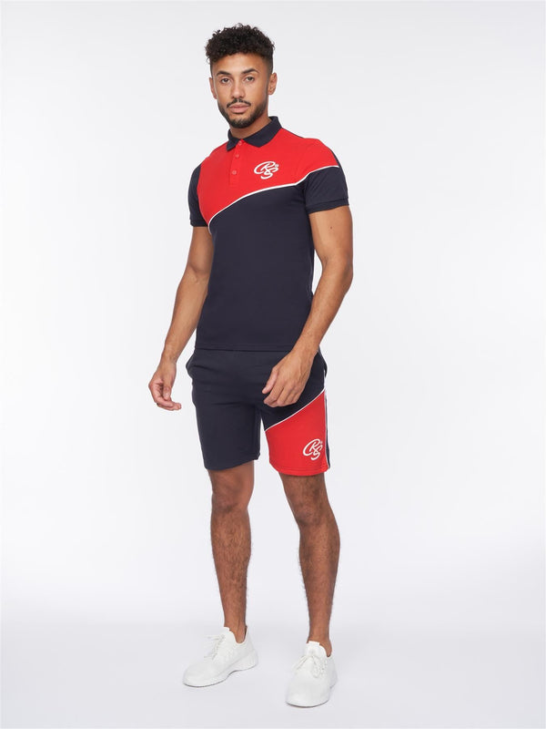 crosshatch Ventamoore Polo/Shorts Set Navy/Red