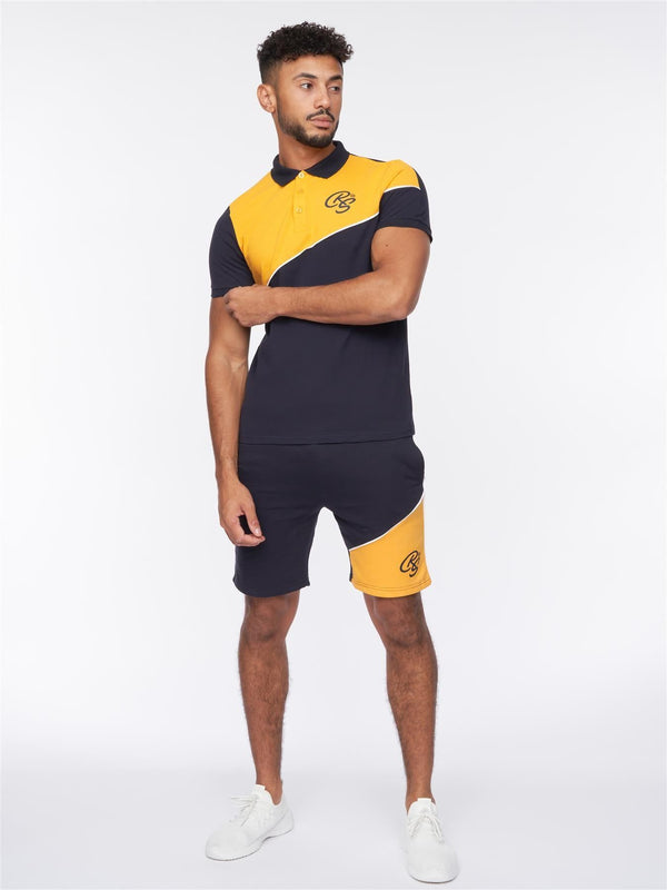 crosshatch Ventamoore Polo/Shorts Set Navy/Yellow