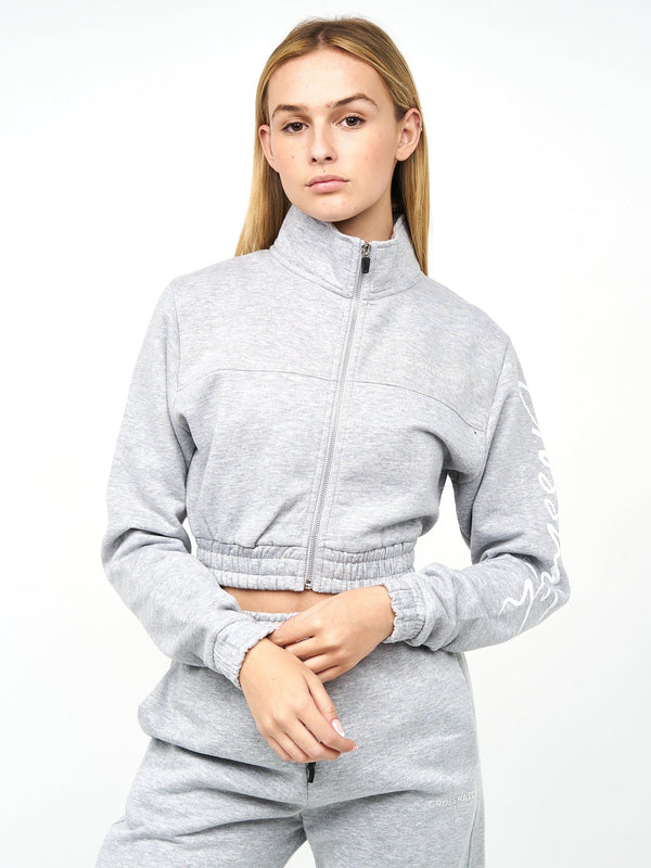 Crosshatch Ladies Milwalk Crop Zip Thru Hoodie Grey Marl