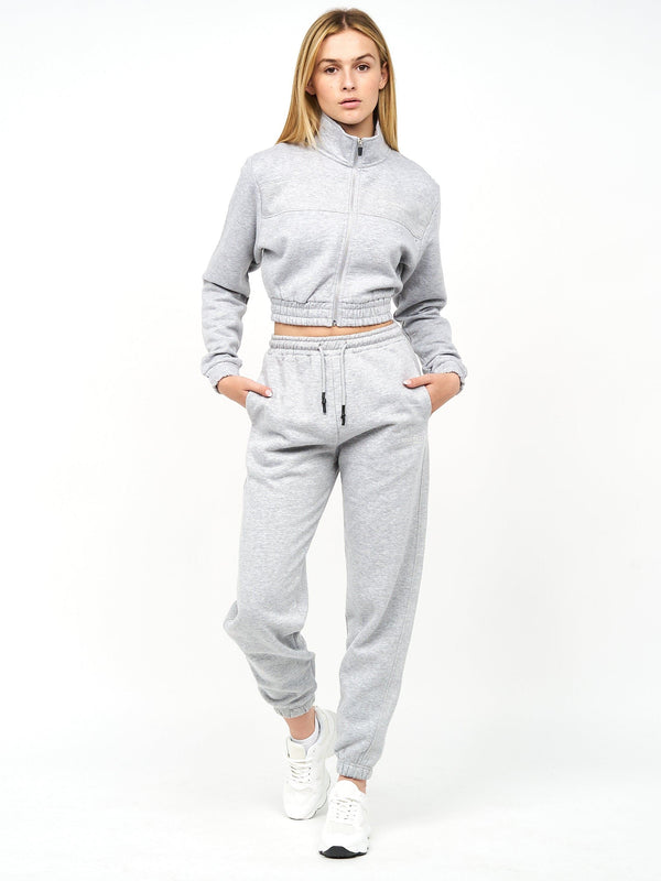 Crosshatch Ladies Milwalk Crop Zip Thru Hoodie Grey Marl