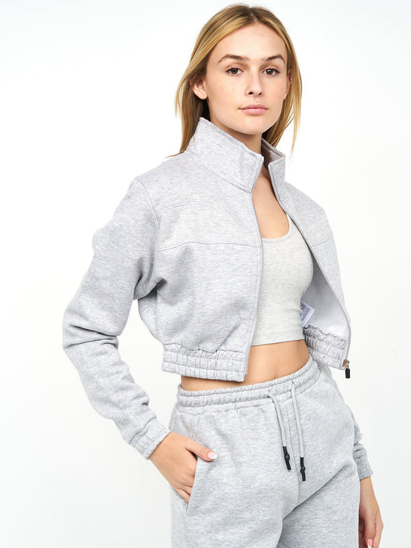 crosshatch Ladies Milwalk Crop Zip Thru Hoodie Grey Marl