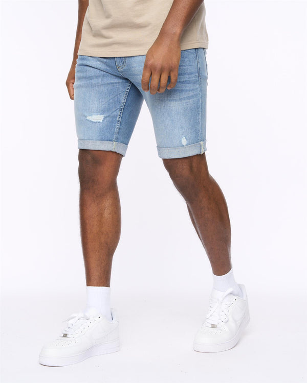 Crosshatch Riptrey Abraised Denim Shorts Light Wash