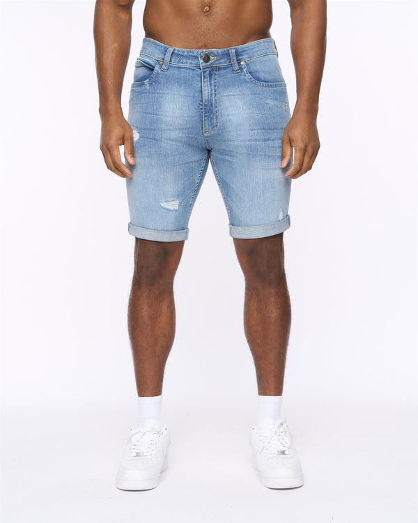 Crosshatch Riptrey Abraised Denim Shorts Light Wash