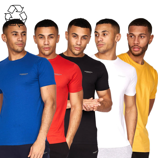 crosshatch Traymax T-Shirts 5 pack Black/White/Red/Blue/Mustard