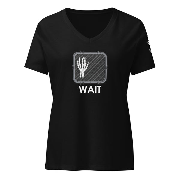 crossmen WAIT Women’s with sleeve art relaxed v-neck t-shirt
