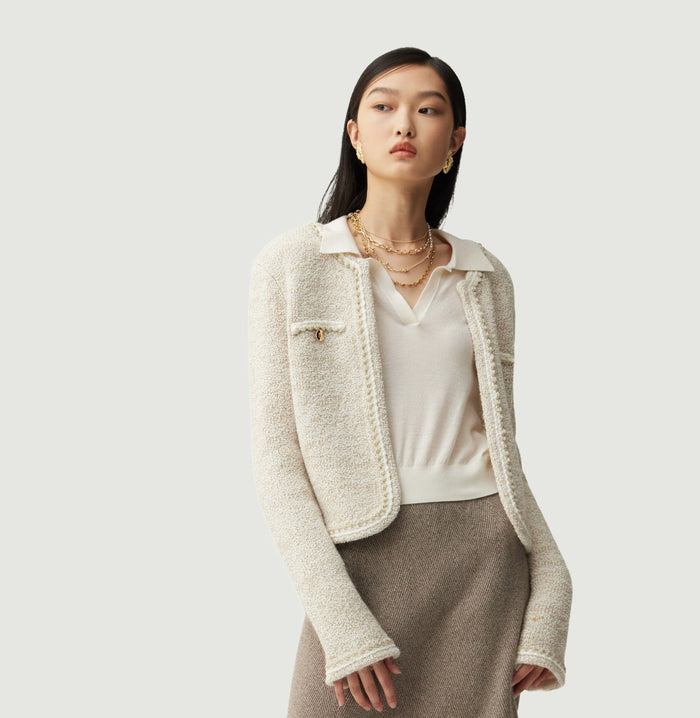 Crush BOUCLÉ METALLIC PLACKET JACKET Metallic Seashell