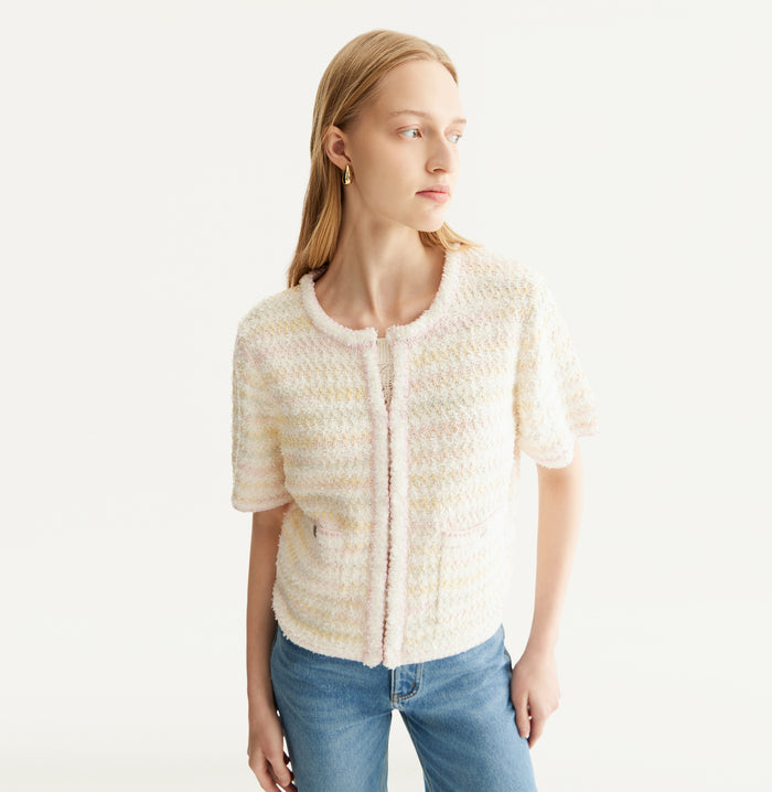 Crush BOUCLÉ SHORT SLEEVE JACKET Pink / Yellow Gradient