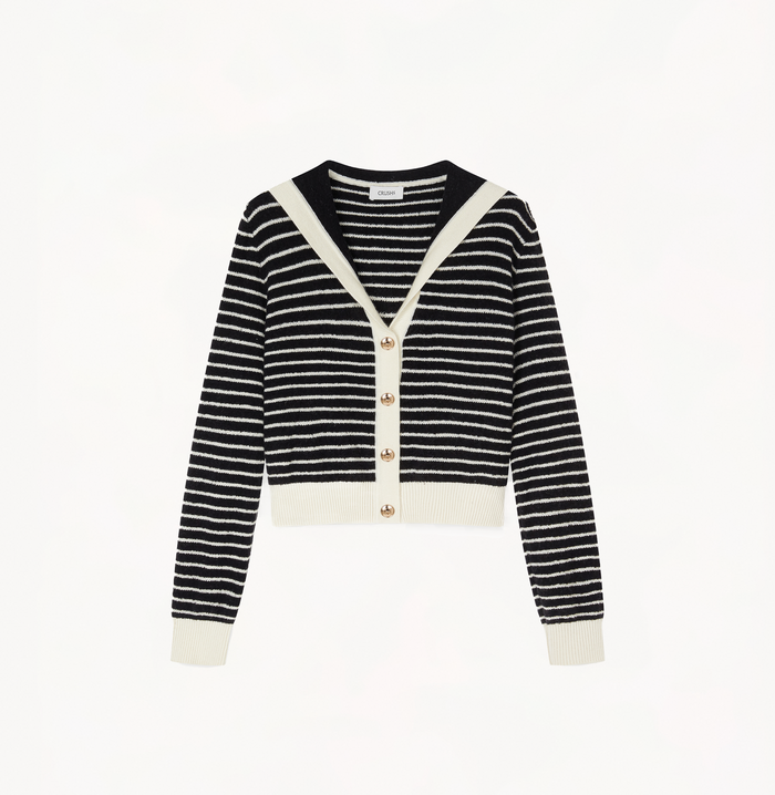 Crush BOUCLÉ STRIPED SAILOR CARDIGAN Black/White Stripes