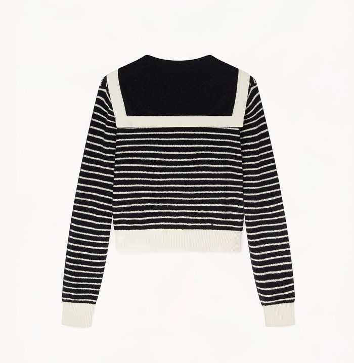 Crush BOUCLÉ STRIPED SAILOR CARDIGAN Black/White Stripes