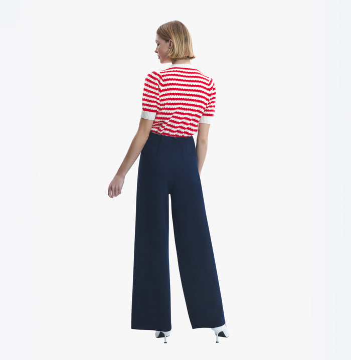 Crush CASHMERE JACQUARD STRIPED PUFF SHORT-SLEEVED BLOUSE Red/White Stripes
