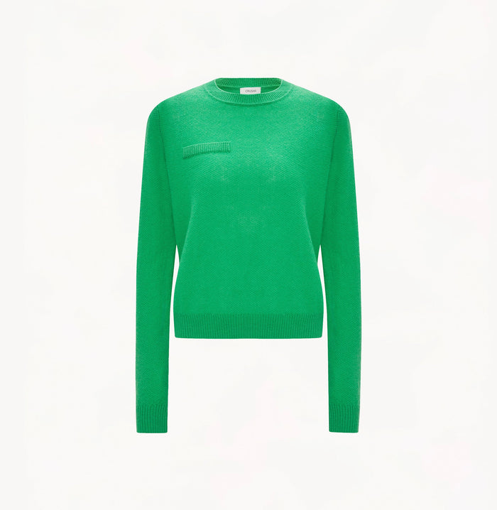 Crush CASHMERE OSMANTHUS PATTERN CREW NECK TOP Grass Green