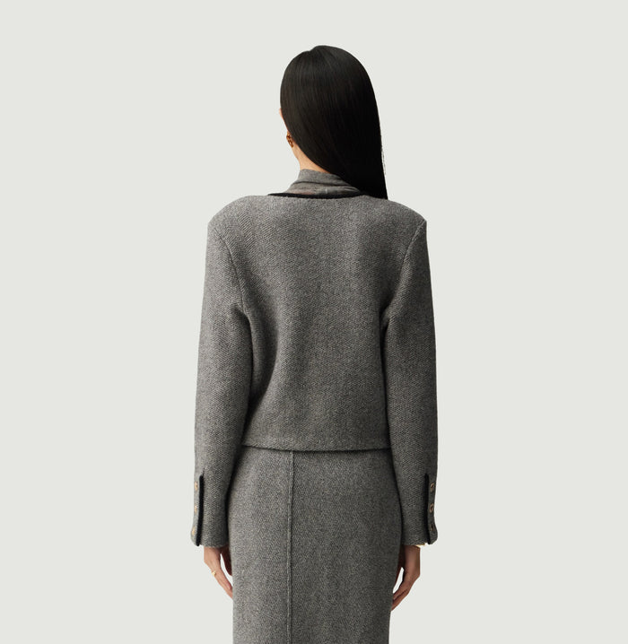 Crush CASHMERE WOOL BLEND HERRINGBONE JACKET Grey Melange