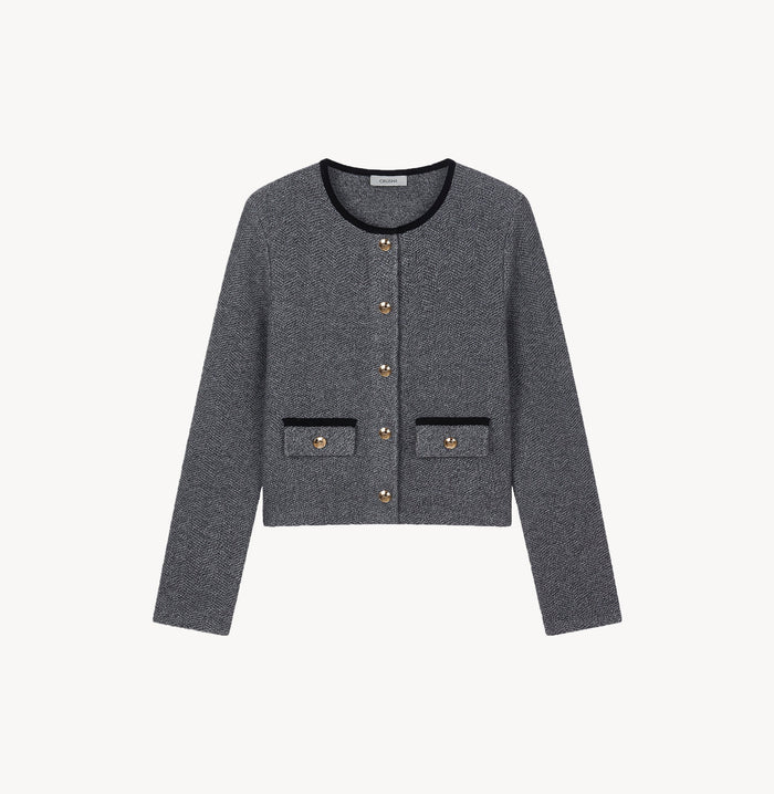 Crush CASHMERE WOOL BLEND HERRINGBONE JACKET Grey Melange