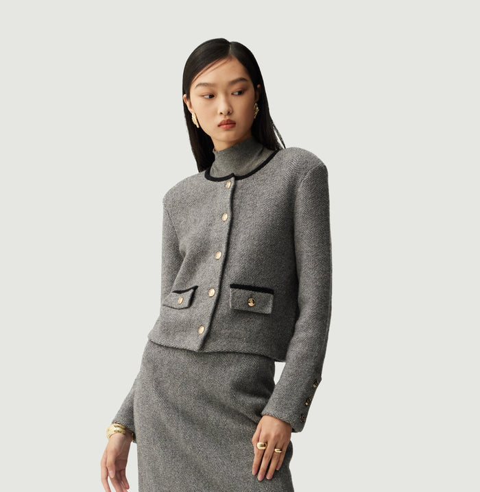 crush CASHMERE WOOL BLEND HERRINGBONE JACKET Grey melange