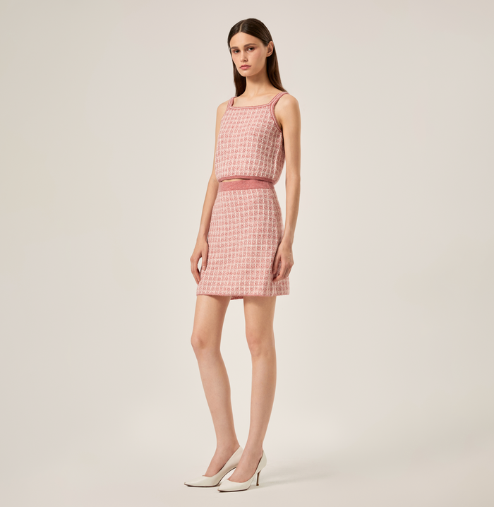 crush CHECKED BOUCLÉ TWEED CAMISOLE TOP Gingham purple