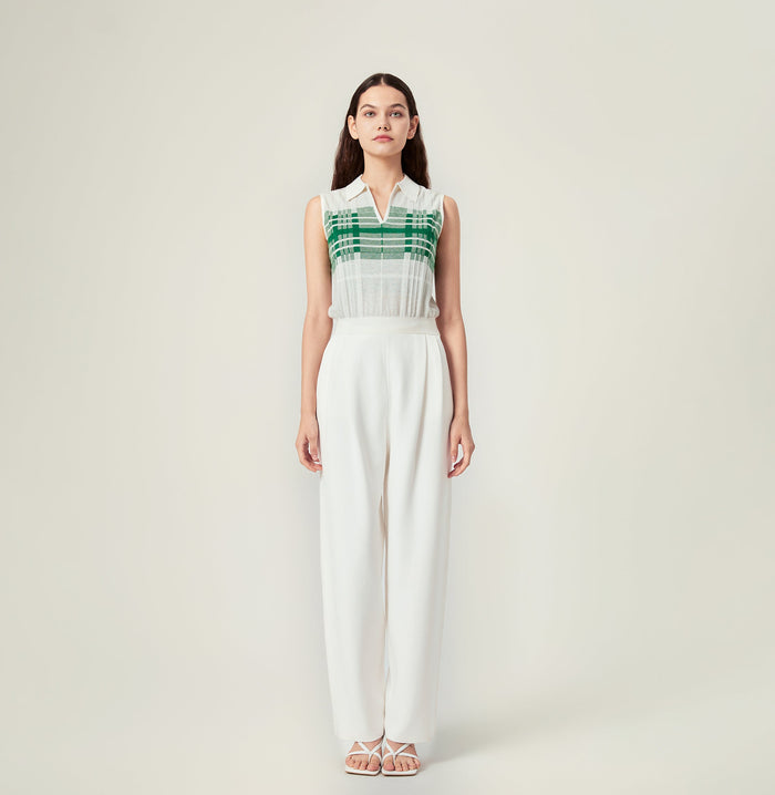 Crush CHECKED LAPEL KNITTED VEST Gingham Green White