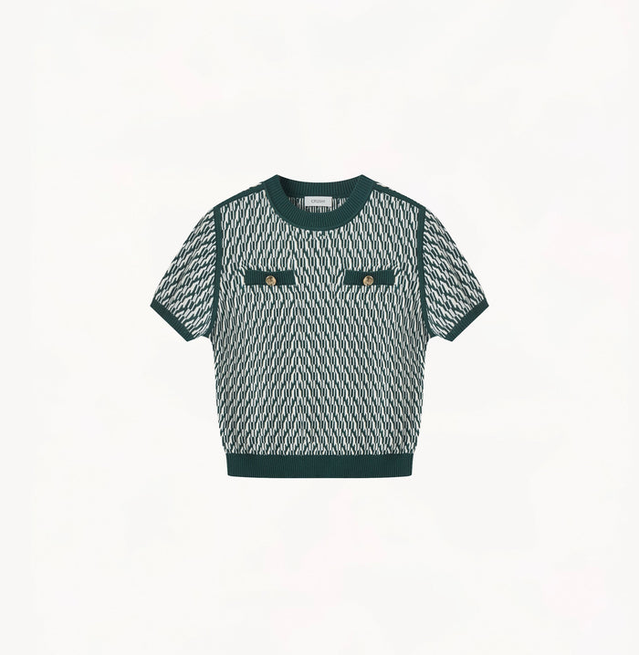 Crush COTTON AND CASHMERE TWO-TONE SHORT-SLEEVED BLOUSE Green