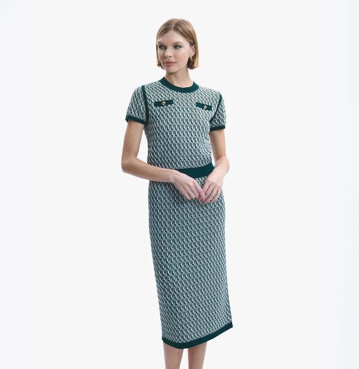 crush COTTON AND CASHMERE TWO-TONE SHORT-SLEEVED BLOUSE Green