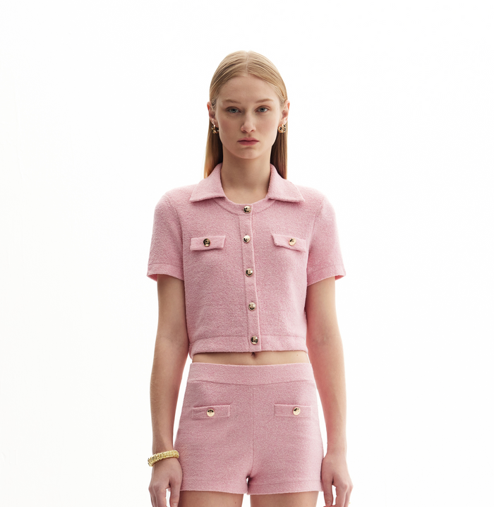 crush BOUCLÉ SHORT-SLEEVED JACKET Pink