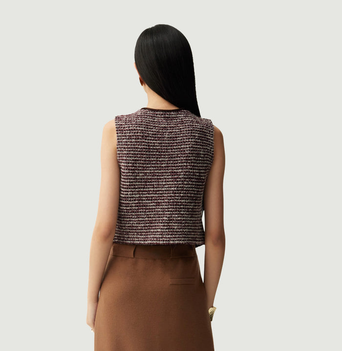 Crush BOUCLÉ TWEED V-NECK VEST Gingham Black Camel