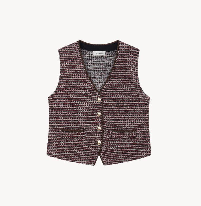 Crush BOUCLÉ TWEED V-NECK VEST Gingham Black Camel