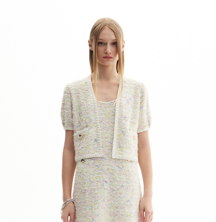 crush BOUCLÉ WAVY-STRIPED JACKET White