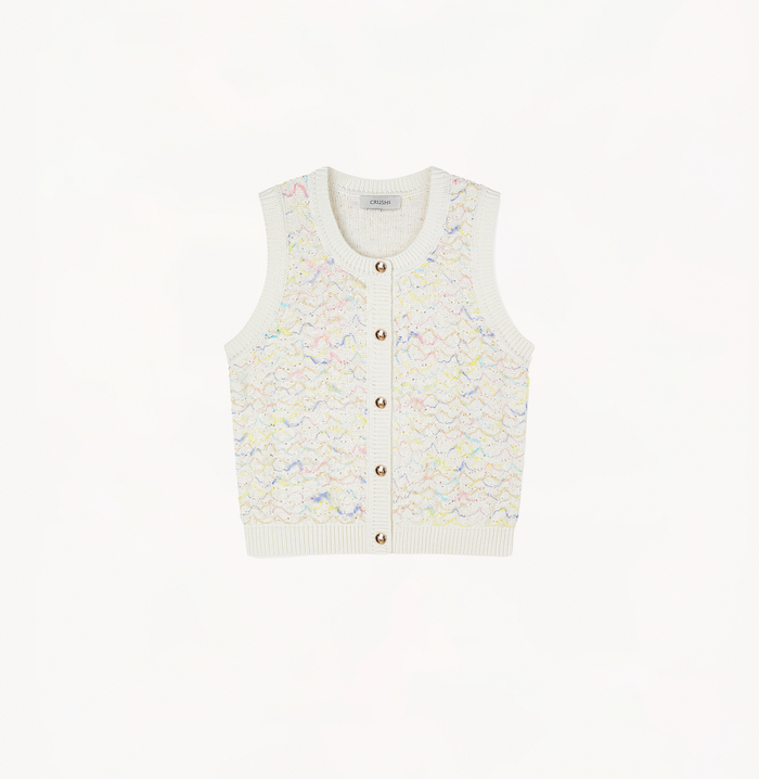 Crush BOUCLÉ WAVY-STRIPED WAISTCOAT White