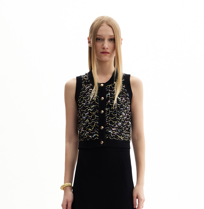 Crush BOUCLÉ WAVY-STRIPED WAISTCOAT White