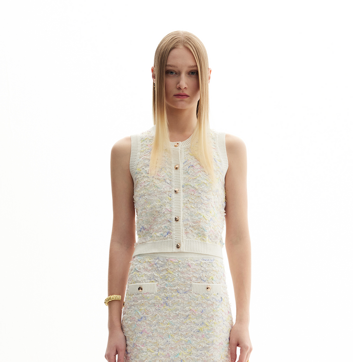 crush BOUCLÉ WAVY-STRIPED WAISTCOAT White