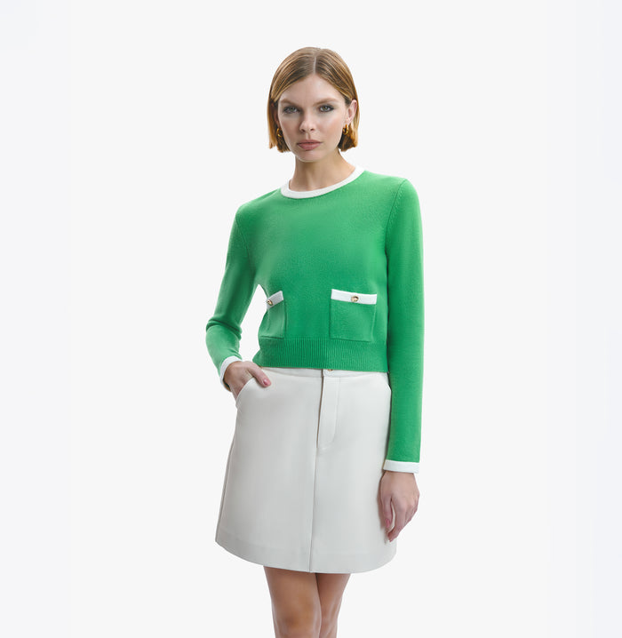Crush CASHMERE COLOR-BLOCKED TOP Green
