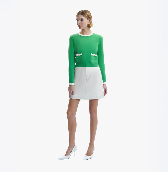 crush CASHMERE COLOR-BLOCKED TOP Green