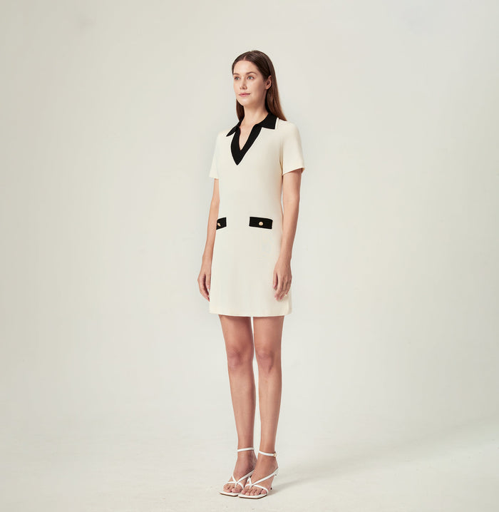 Crush COLORBLOCKED LAPEL DRESS Cream