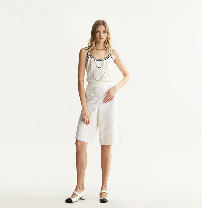 crush COTTON-LINEN BLEND MID-LENGTH SHORTS White